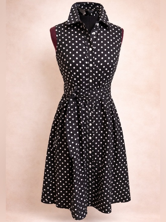 Eliza J Dresses & Skirts - Eliza J Black Size 4 Sleeveless Black & White Polka Dot Collared Midi Dress